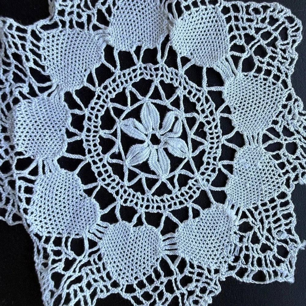 Vintage White Lace Doily Set 4 Piece Crocheted Eyelet Battenburg Mixed Lot